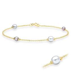 Gold Plate Cute White and Pink Pearls Silver Bracelet BRS-03-GP